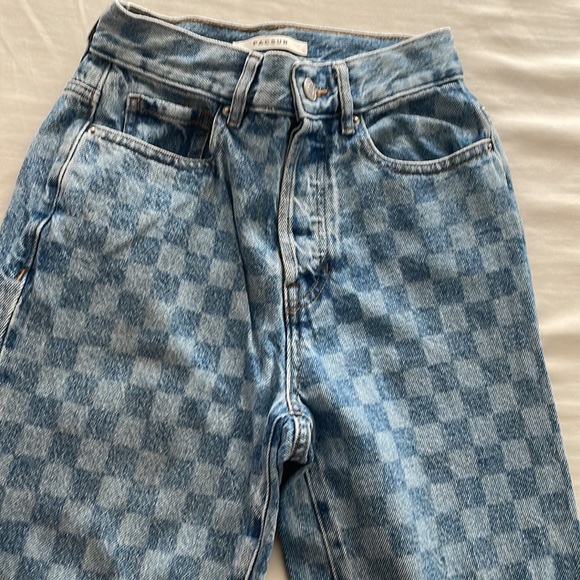 Pacsun 90s Checkered Raw Hem Blue Mom Jeans - Picture 3 of 7